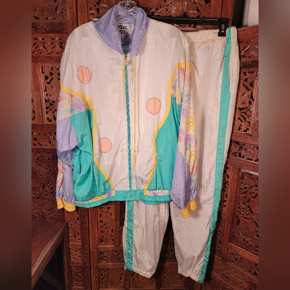 Vintage Casual Isle Pastel Colored Windsuit, Size Petite Medium